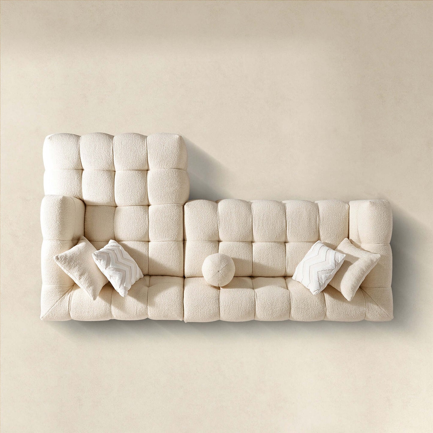 Alana 115" Tufted Ivory Boucle Right Sectional Sofa