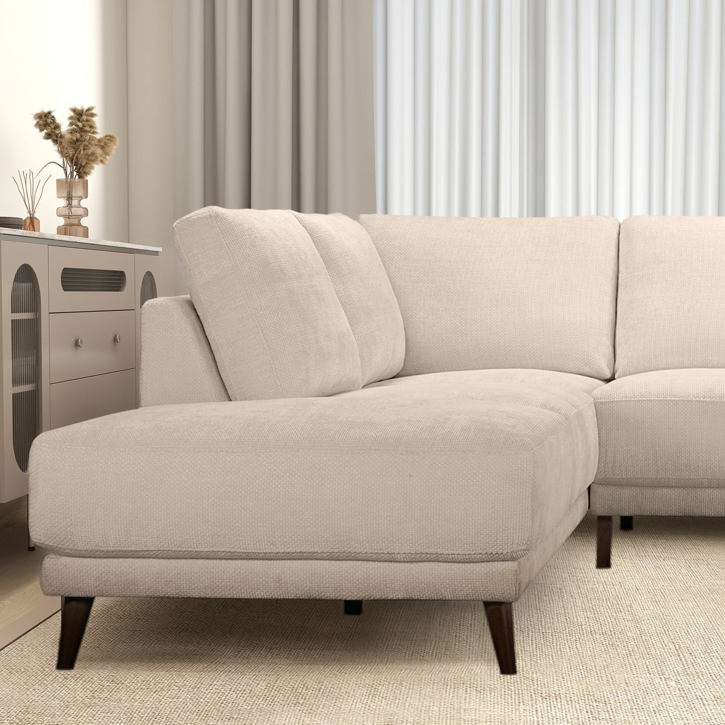 Amara 120"Left Sectional Cream Fabric Sofa