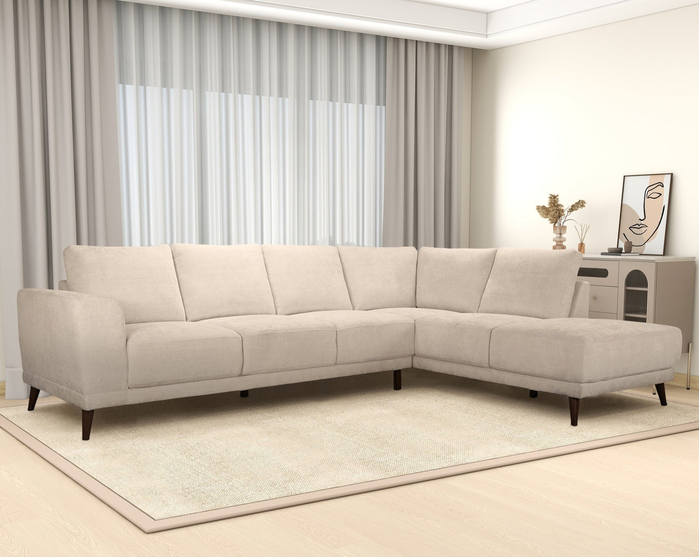 Amara 120"Left Sectional Cream Fabric Sofa