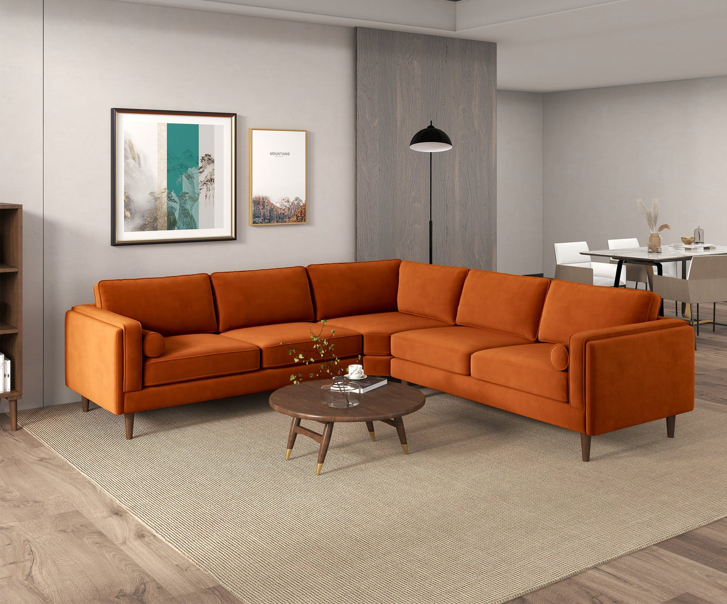 Amber Burnt Orange Corner Sectional Sofa