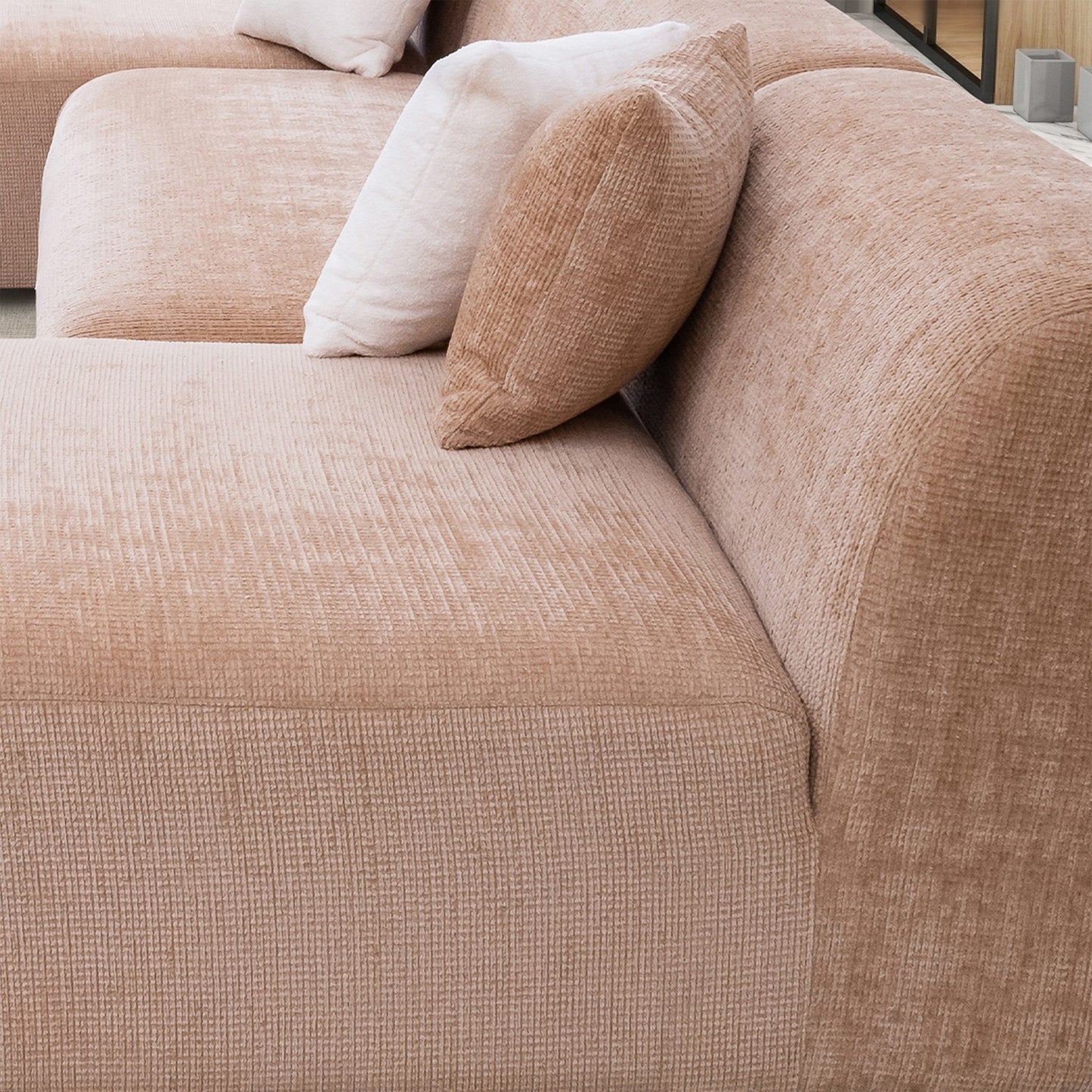 Audrey 140" Peach Chenille U Shape Corner Sofa