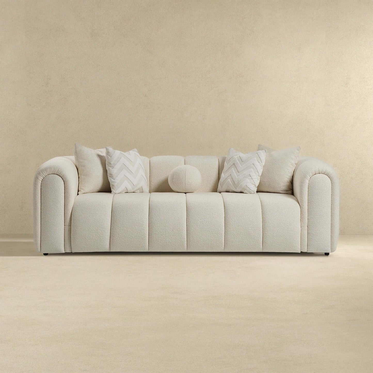 Beatrice 93" Modern Tufted Ivory Boucle Sofa