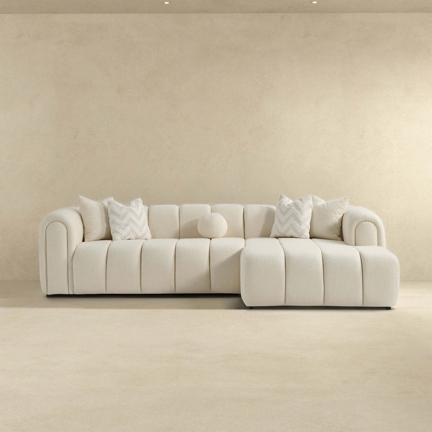 Beatrice 115" Modern Tufted Ivory Boucle Sectional Sofa