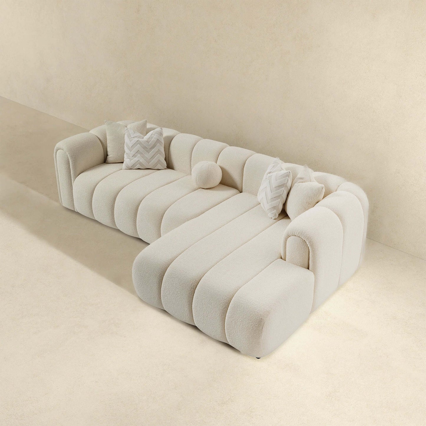 Beatrice 115" Modern Tufted Ivory Boucle Sectional Sofa