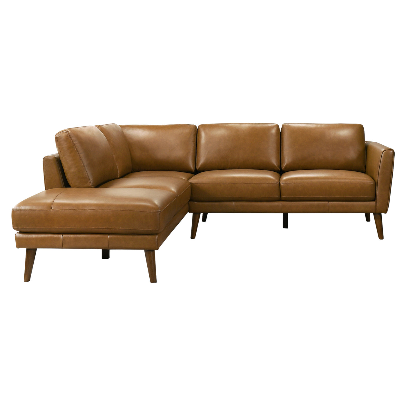 Benson 98" Tan Leather Sectional Sofa Left Facing Chaise