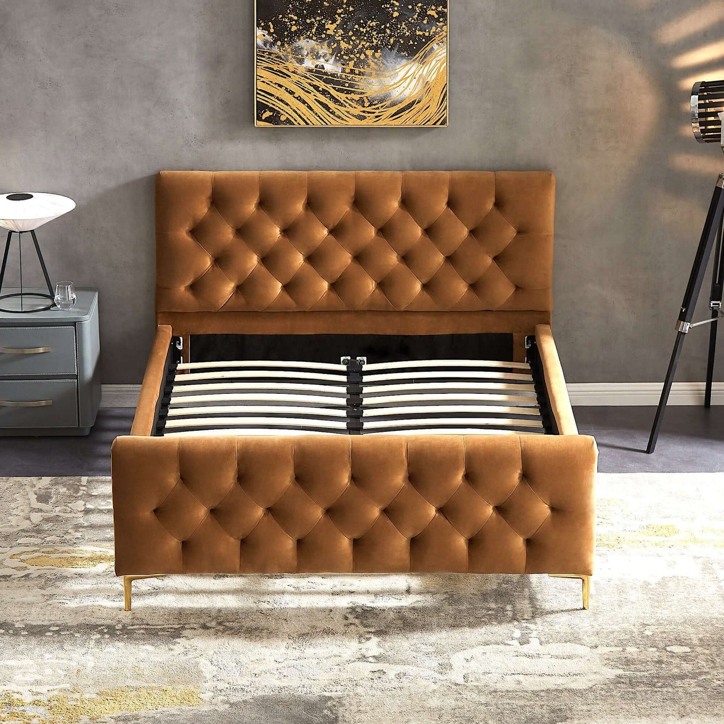 Bailey Dark Yellow Velvet Upholstered King Platform Bed