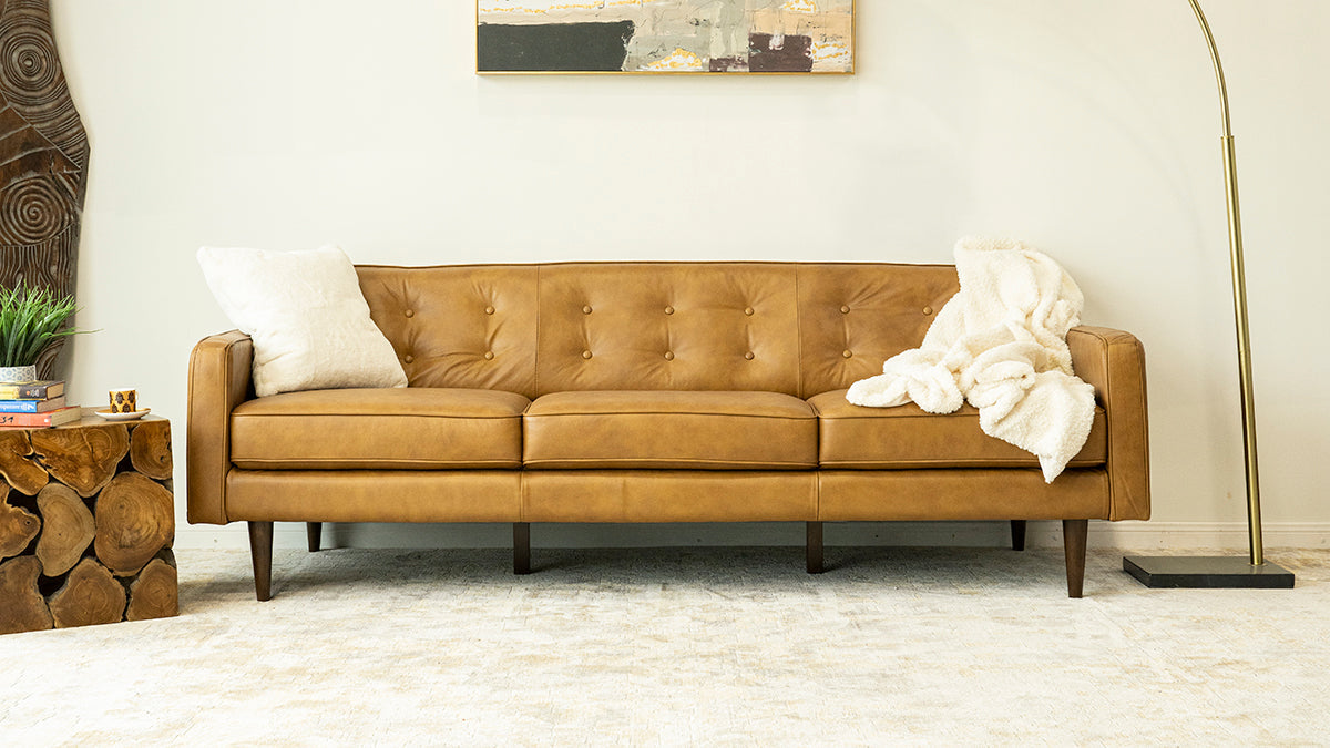 Braxton 88" Tan Genuine Leather Sofa