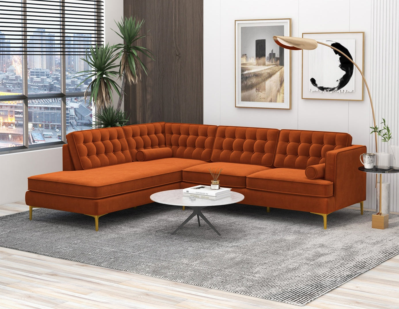 Brooke 101" Orange Mid-Century Modern Sectional