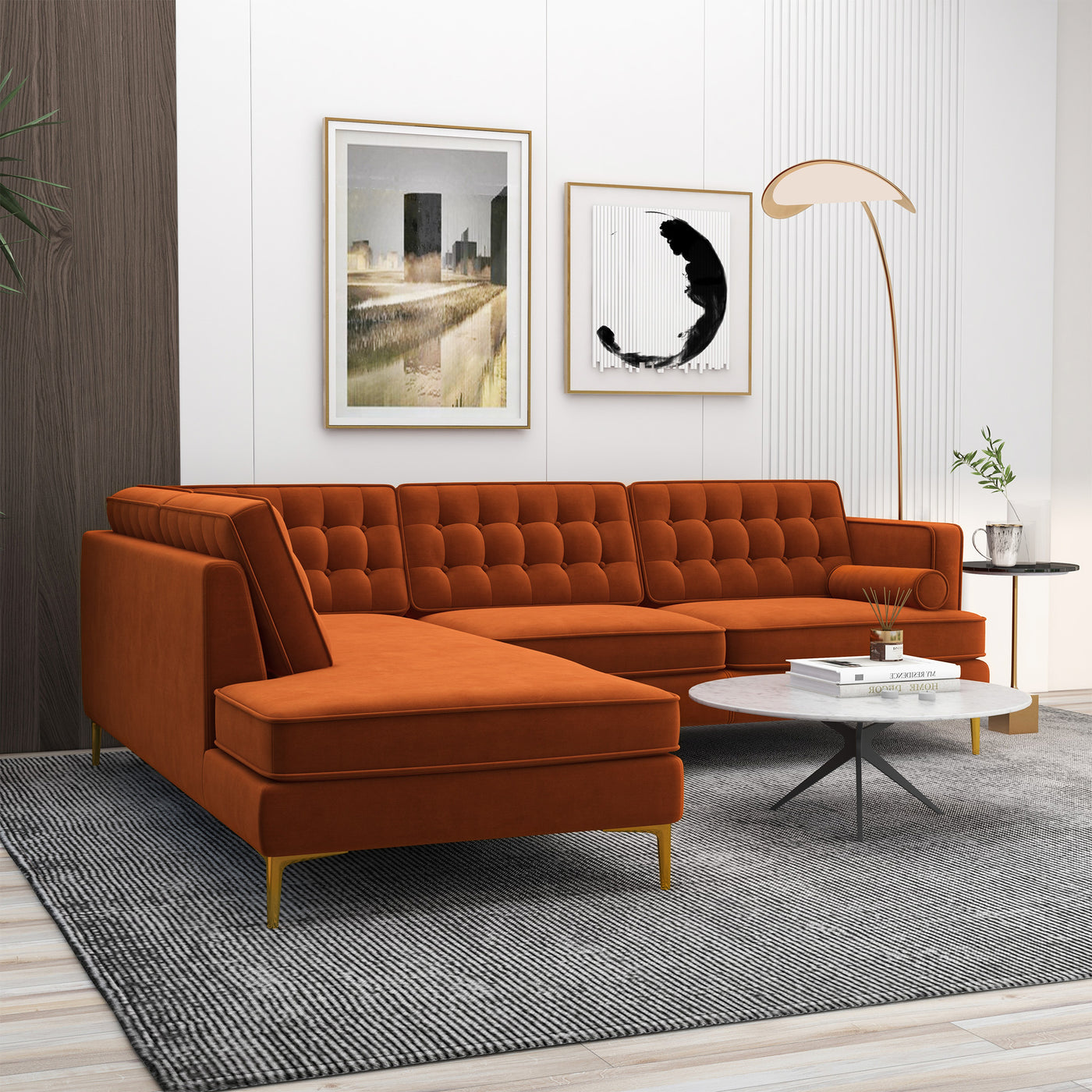 Brooke 101" Orange Mid-Century Modern Sectional