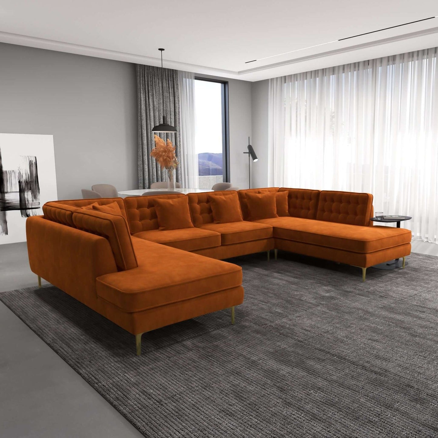 Brooke 131" Orange Velvet U Shape Corner Sectional