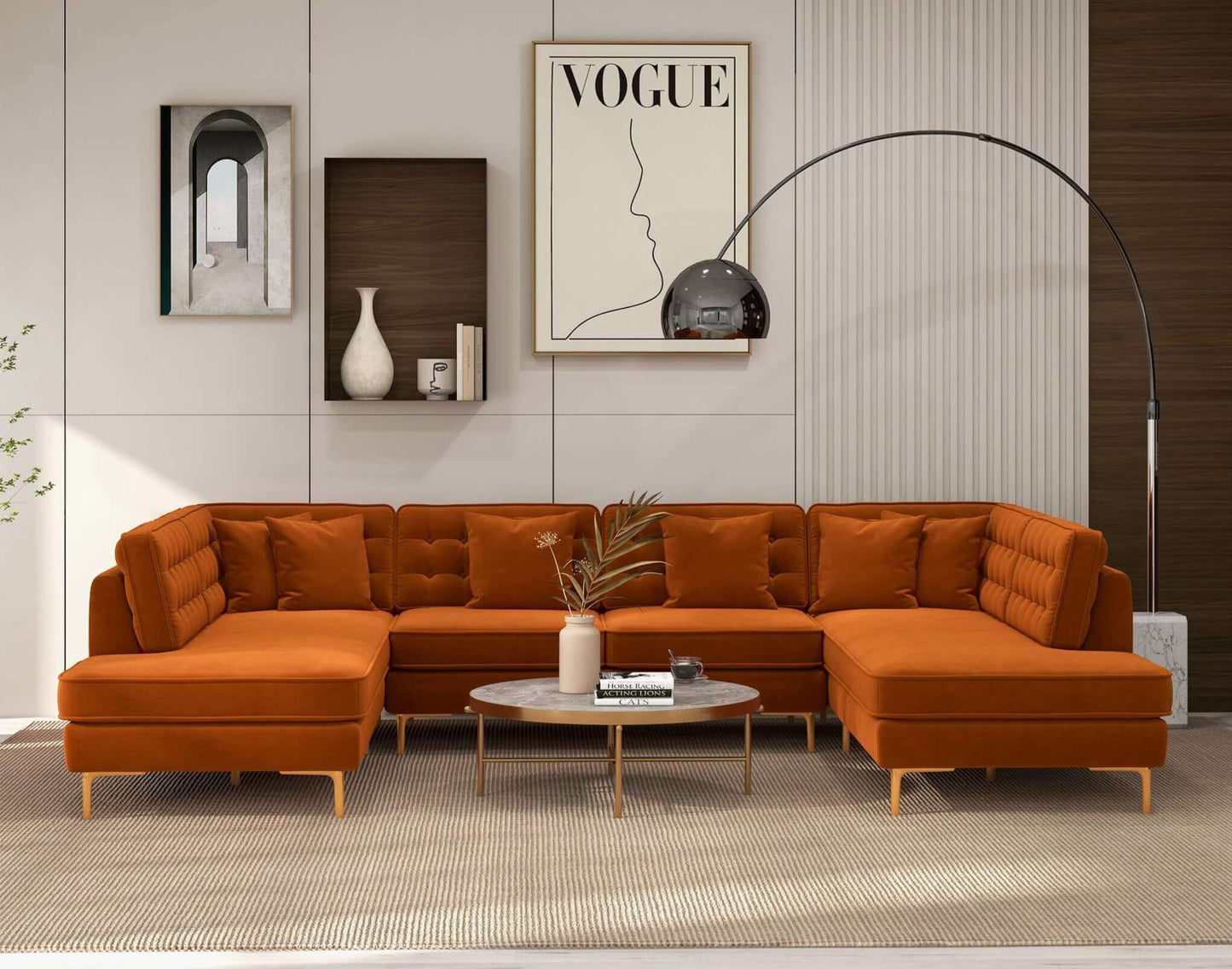 Brooke 131" Orange Velvet U Shape Corner Sectional