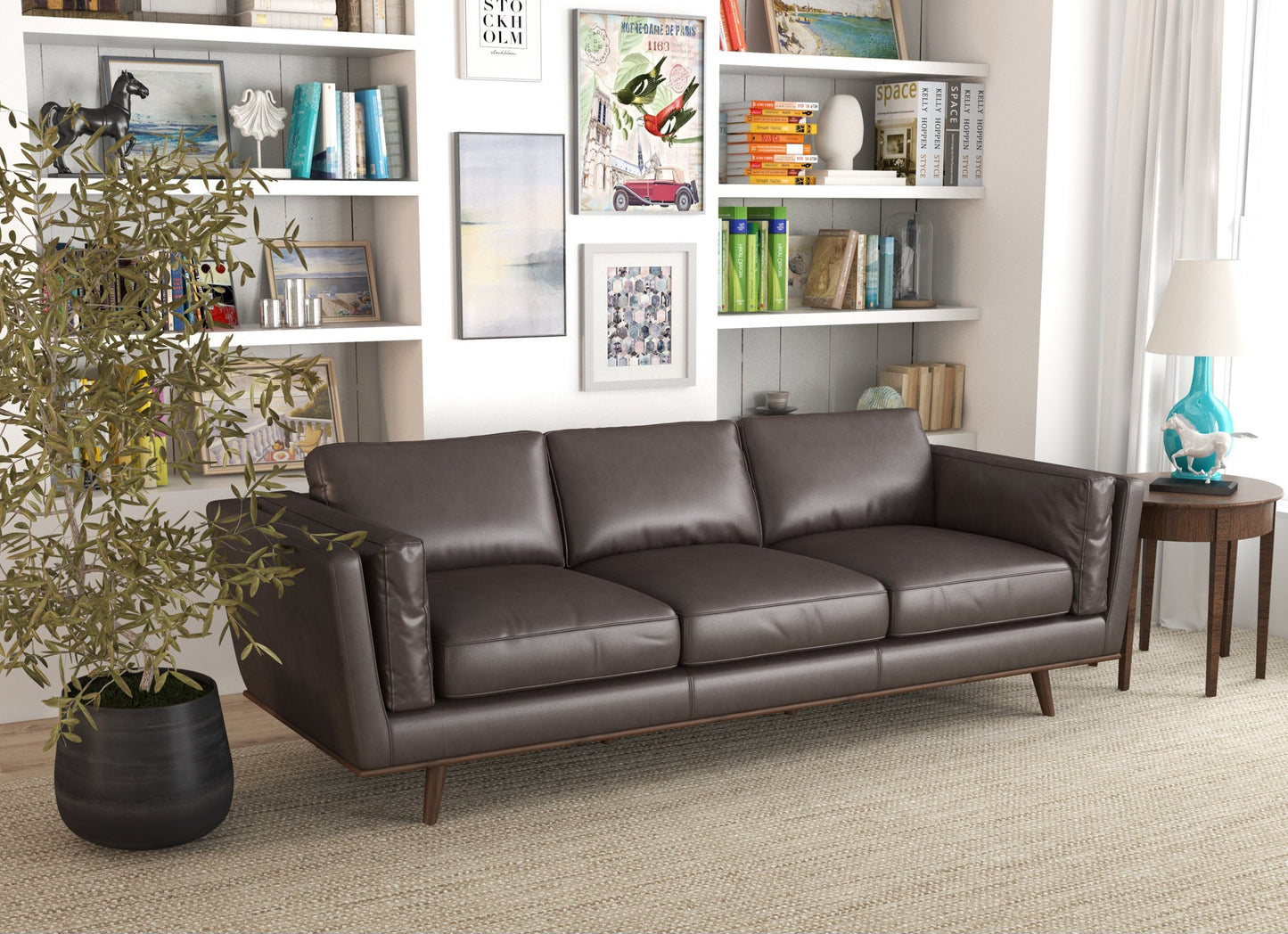 Chase 91" Campari Brown Genuine Leather Sofa