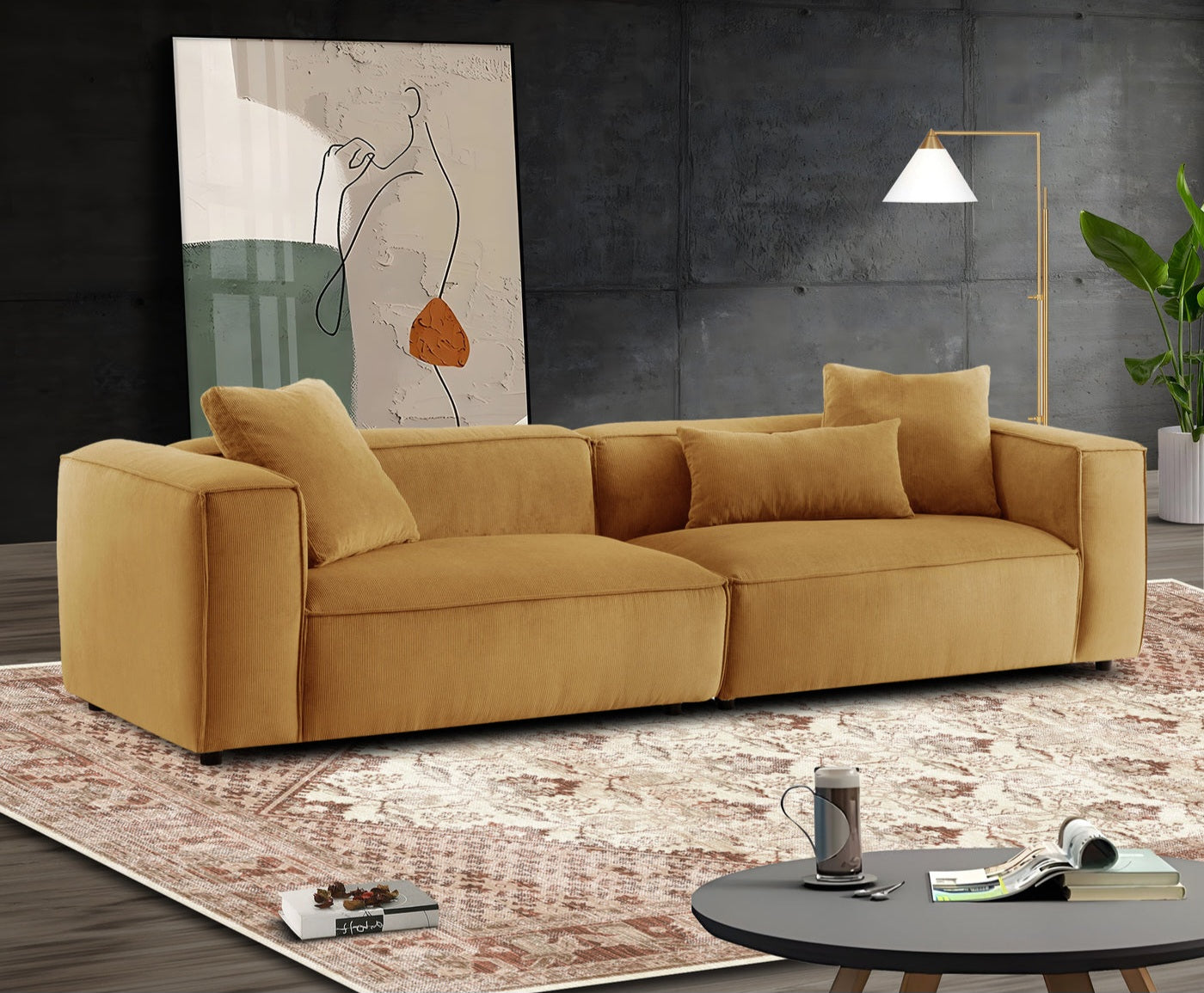 Conner Cognac Corduroy 110" Sofa