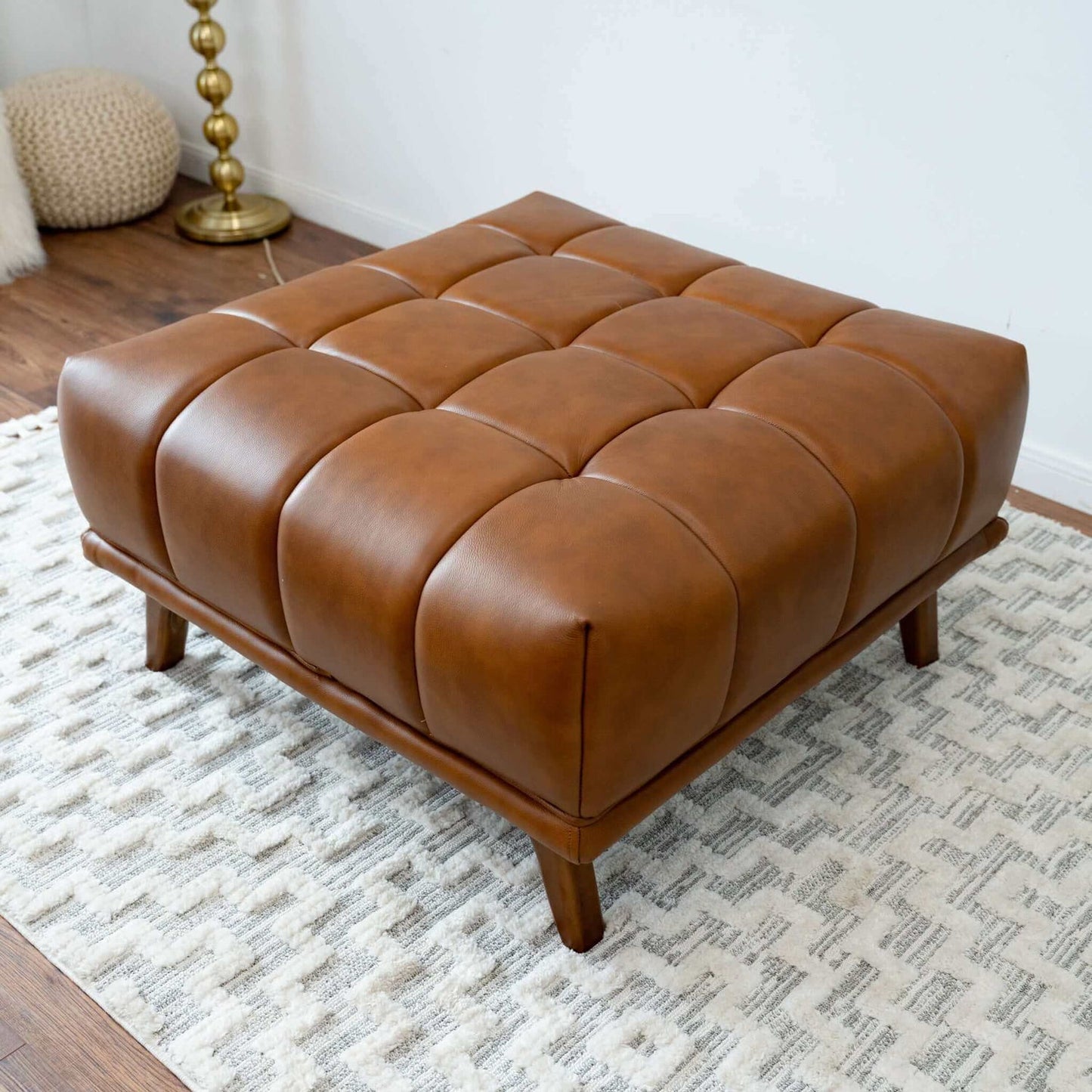 Addison Square Upholstered Ottoman Tan