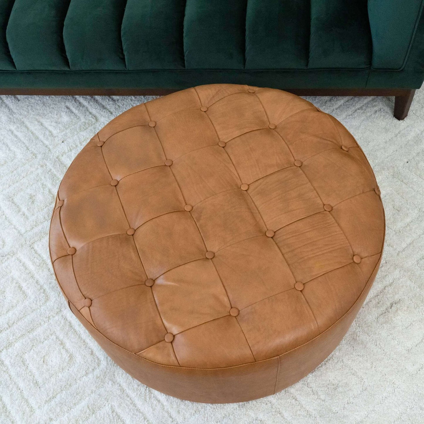 Seletar Mid-Century Modern Tan Leather Ottoman