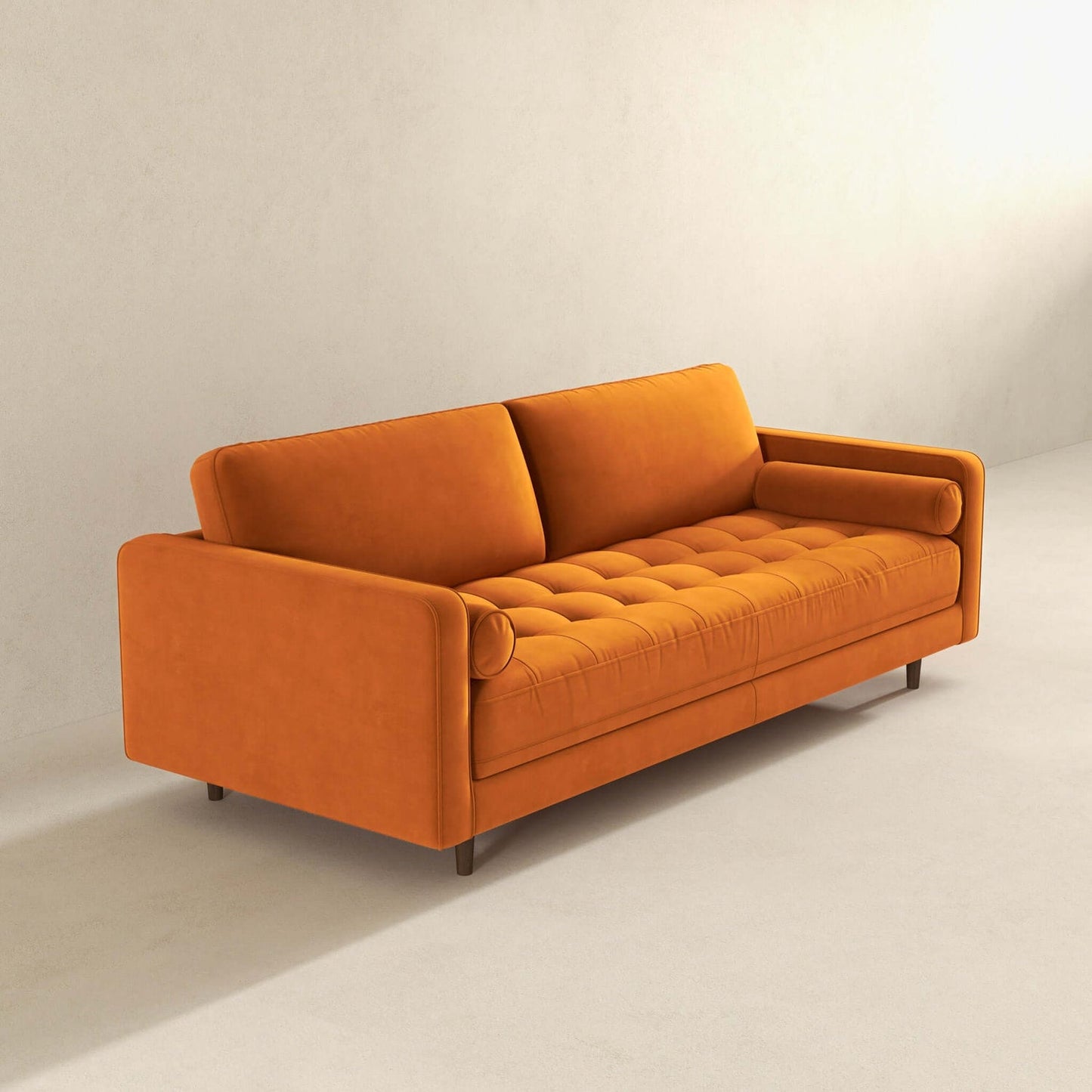 Anthony 88" Mid-Century Modern Burnt Orange  Velvet Sofa