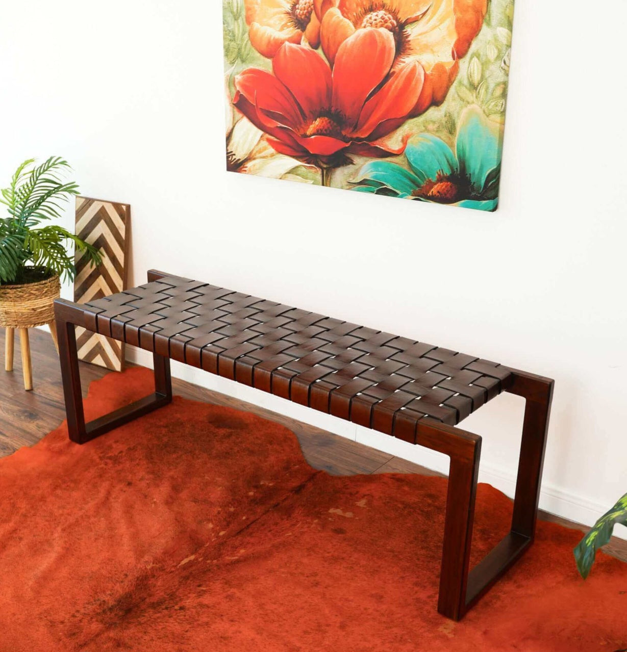 Christina Cognac Leather Bench