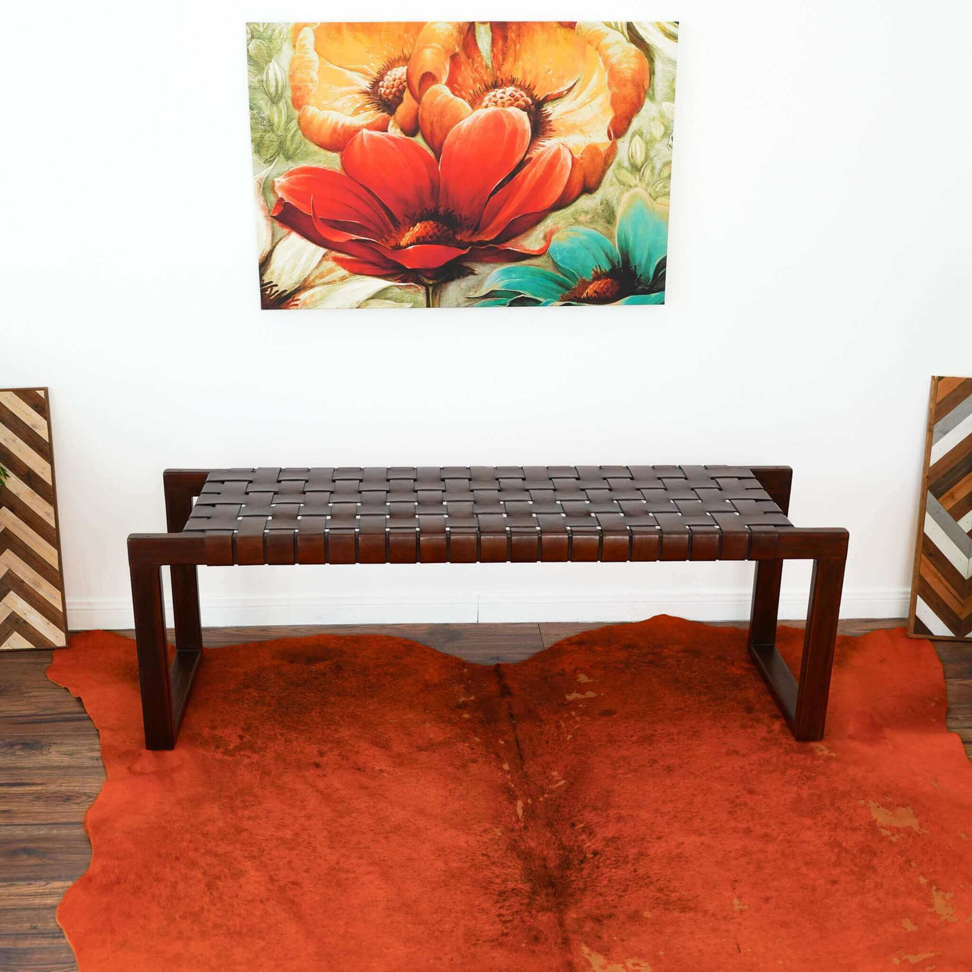 Christina Cognac Leather Bench