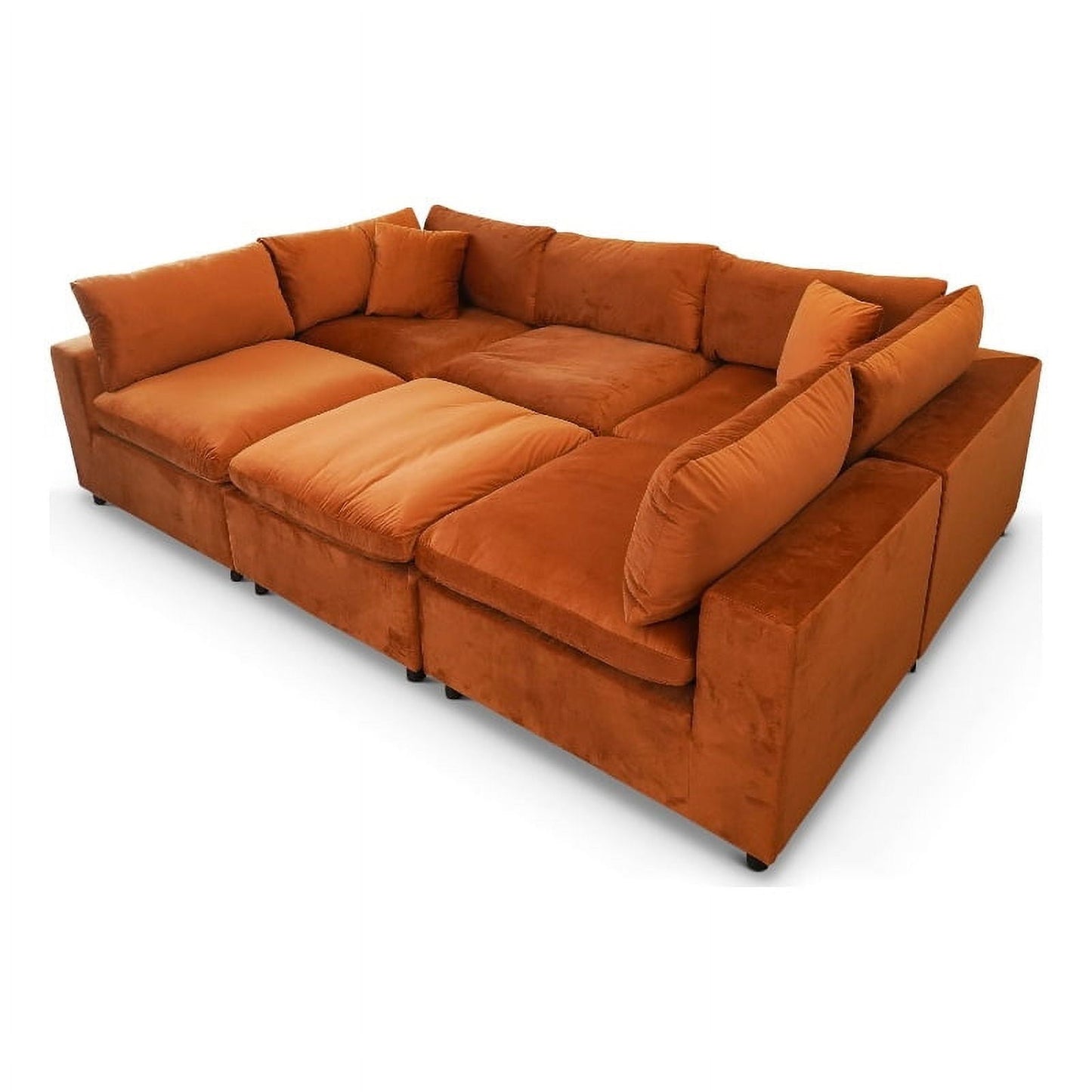 Laven Mid-Century Modern 6pc Burnt Orange Velvet Sectional