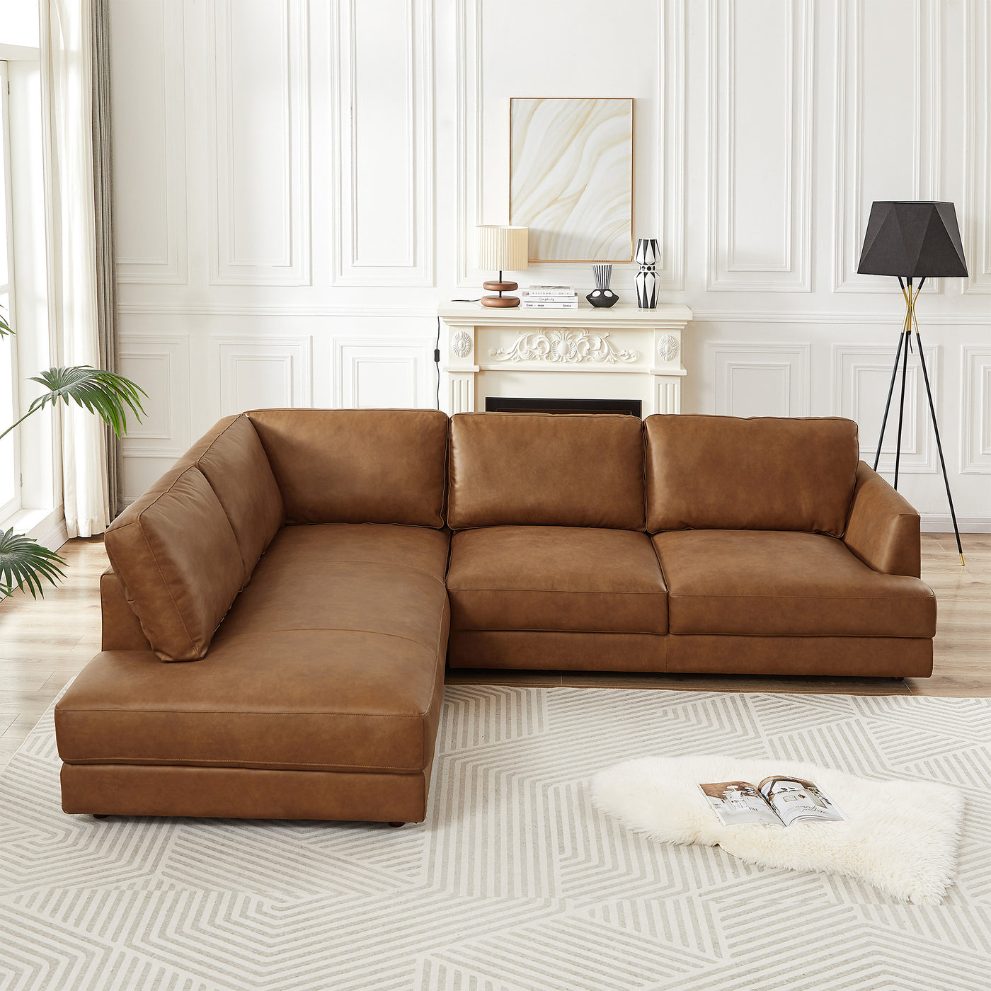 Glander 108" Cognac Leather Sectional Sofa Left Facing