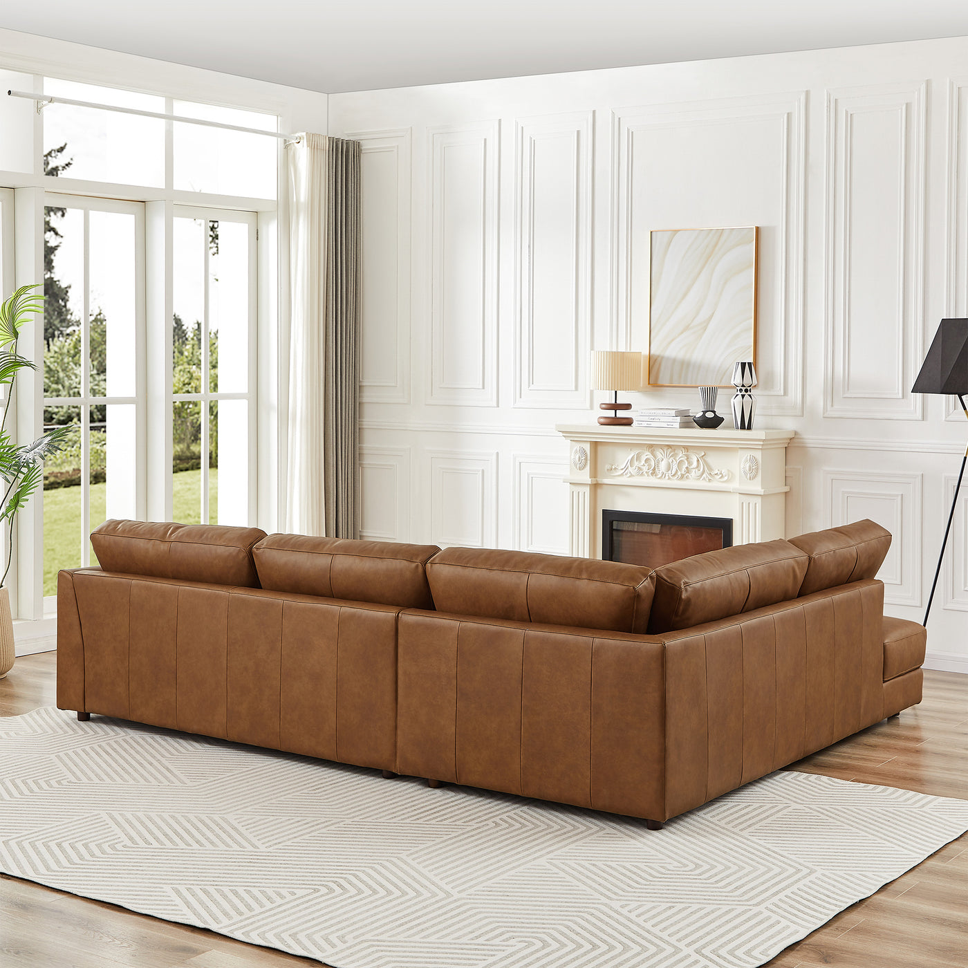 Glander 108" Cognac Leather Sectional Sofa Left Facing