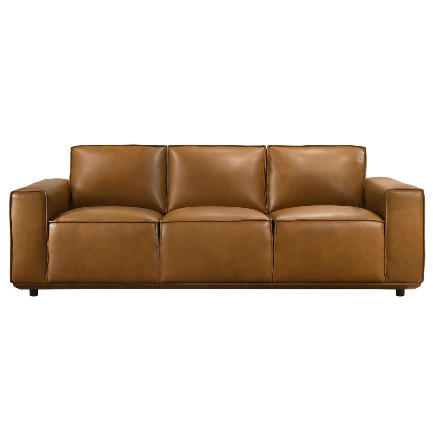 Hanky Mid-Century Modern Geniune Tan Leather Sofa