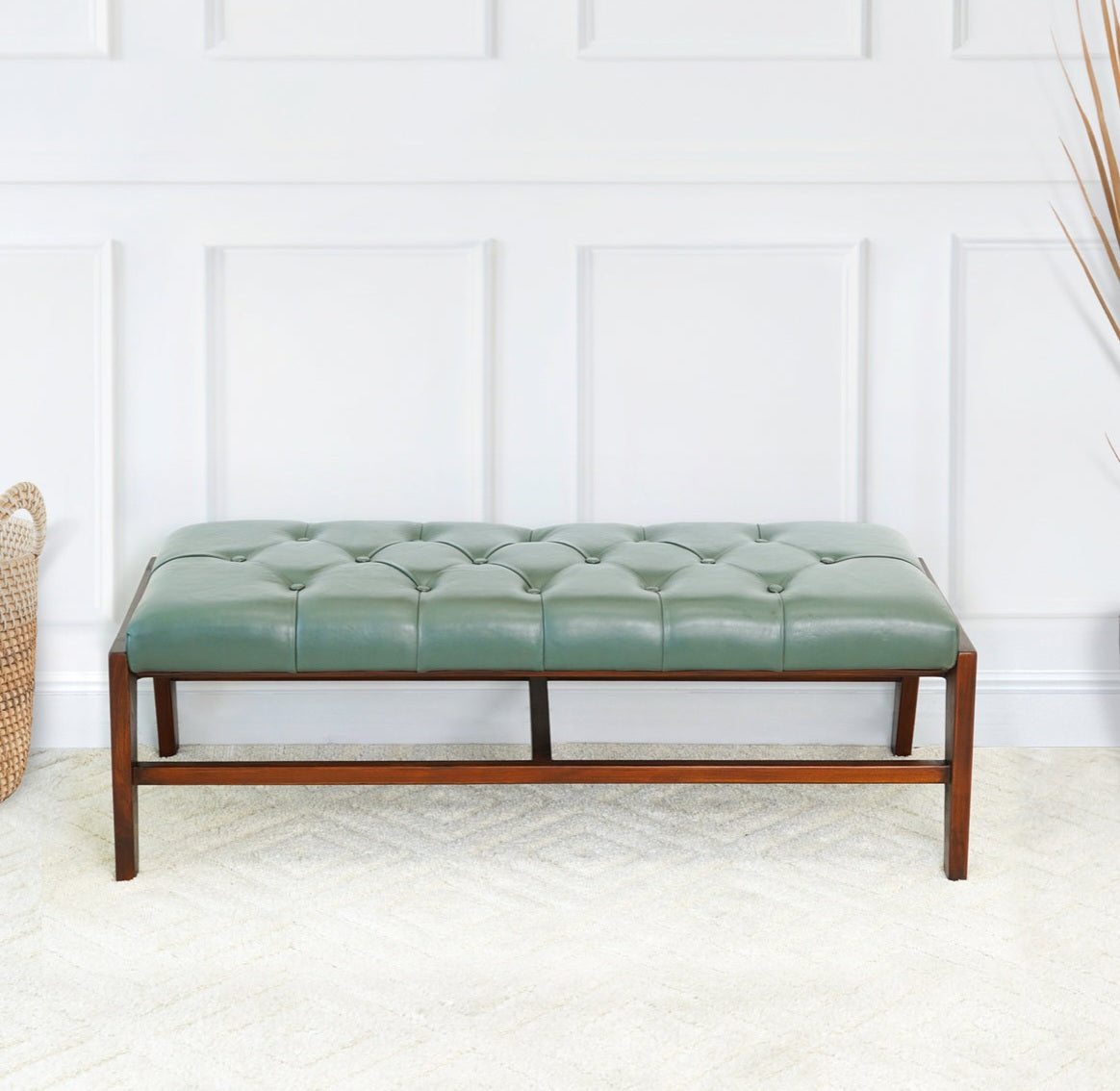 Hera Bench With Buttons (Green Leather)