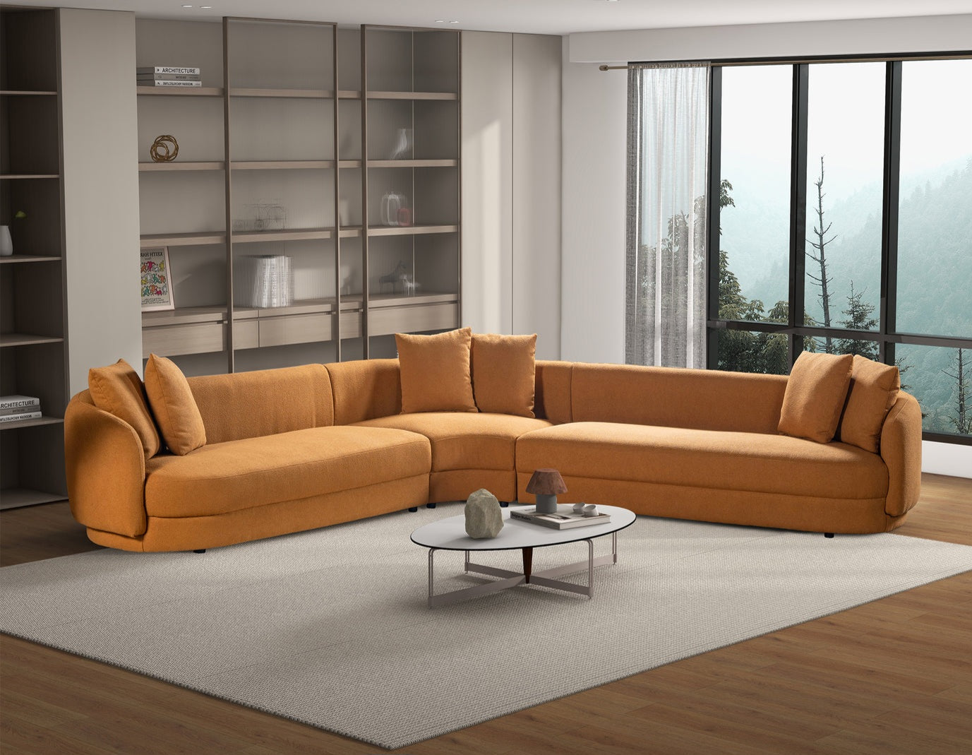 Highline Orange Boucle Corner Sofa