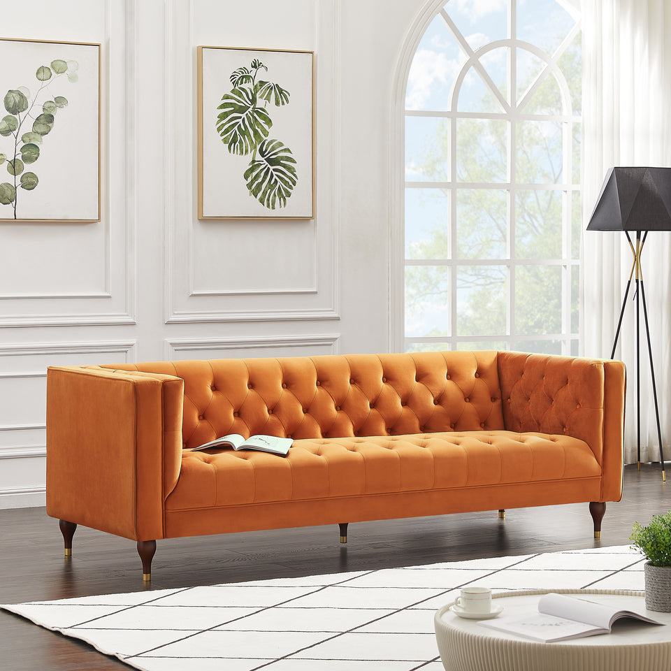 Evelyn 88" Orange Luxury Chesterfield Sofa