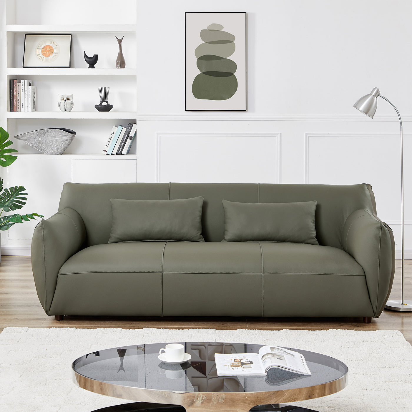 Hughes 88"Olive Green Leather Sofa