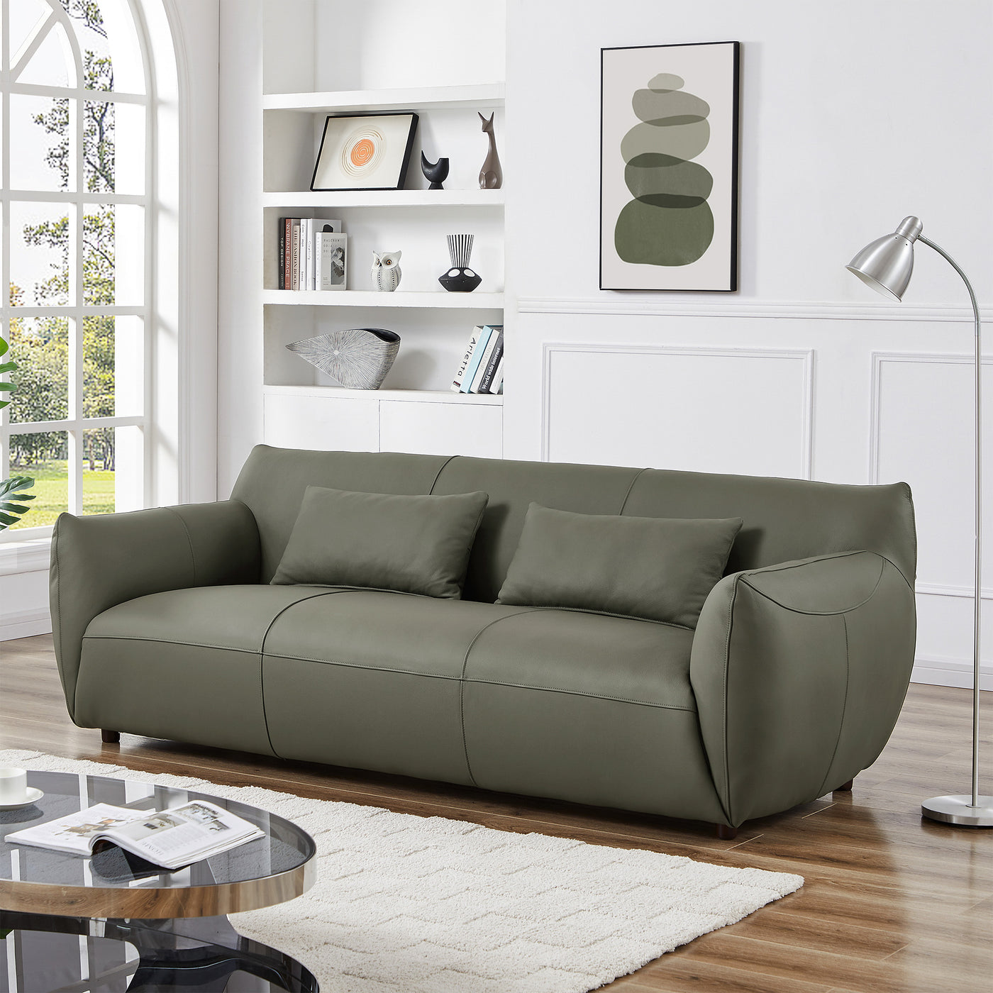 Hughes 88"Olive Green Leather Sofa