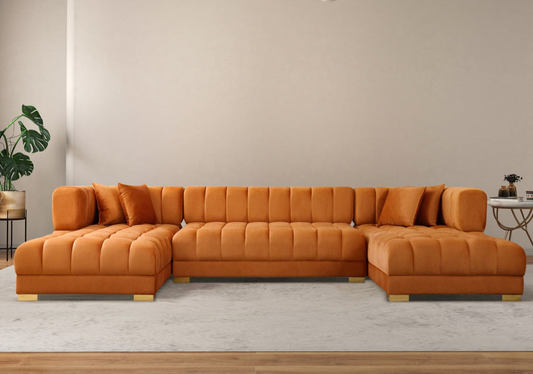 Marlow 142" Cognac Velvet U Shape Corner Sofa