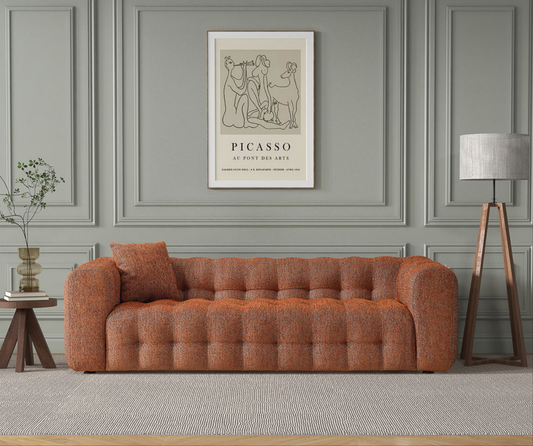 Eden Burnt Orange Modern Tufted Chesterfield Boucle Fabric Sofa