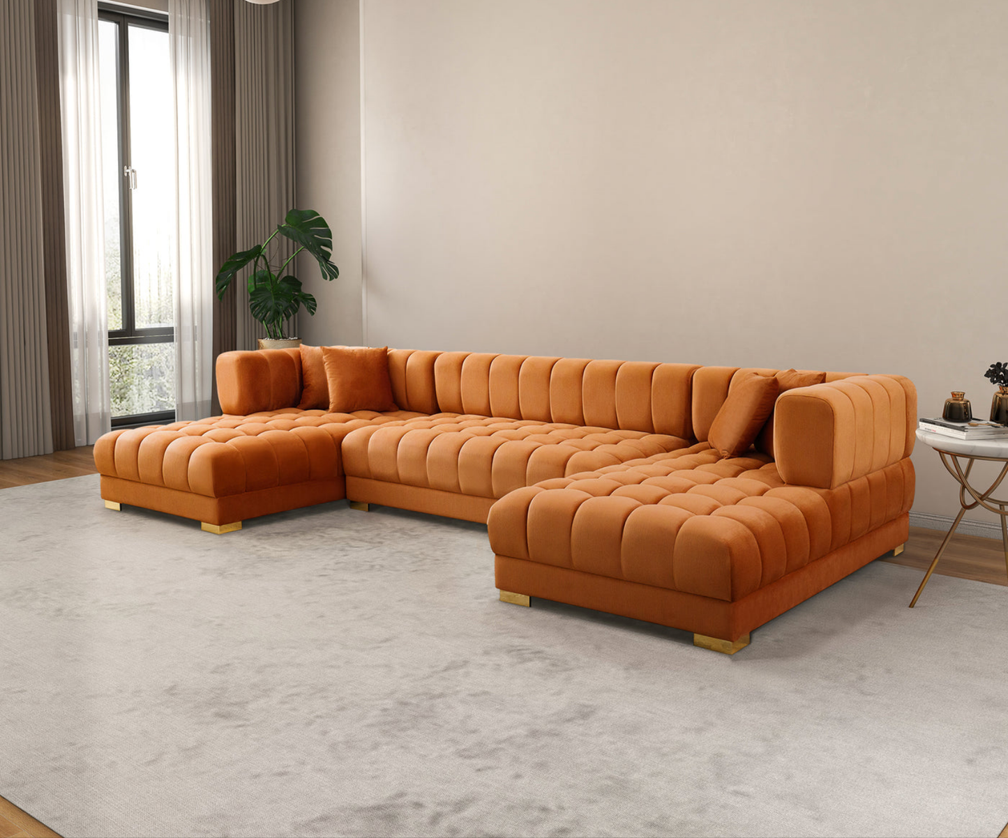 Marlow 142" Cognac Velvet U Shape Corner Sofa