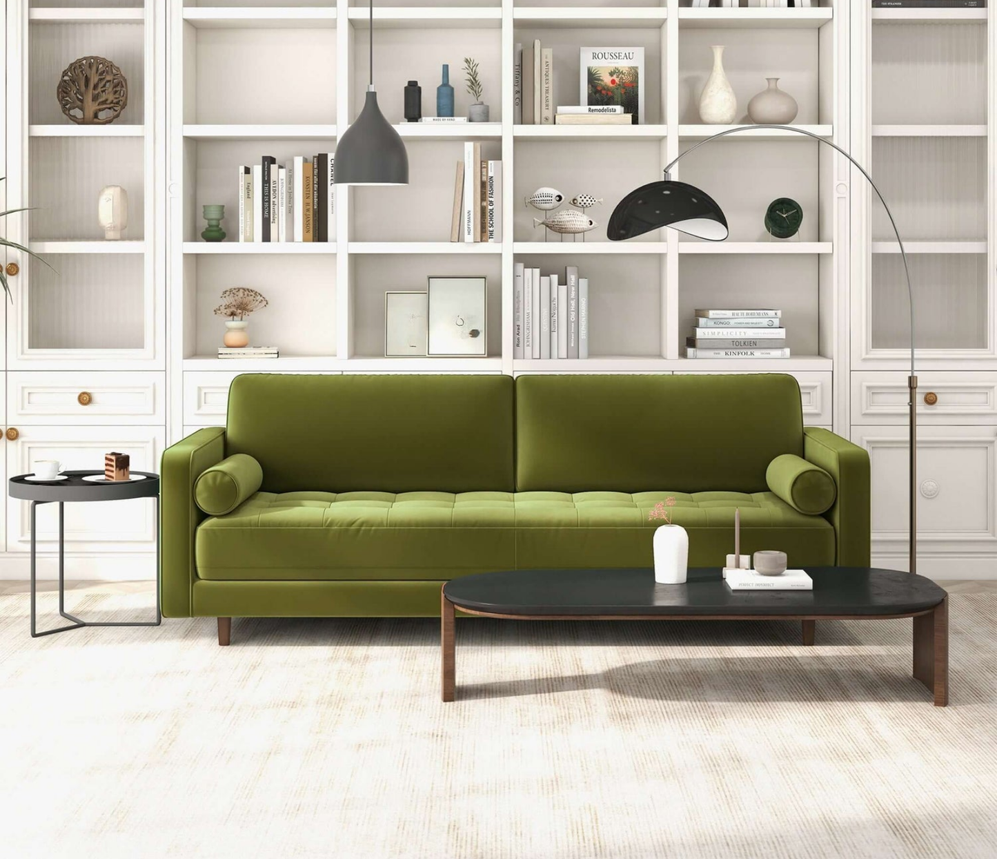 Anthony 88" Mid-Century Modern Pistachio Green Velvet Sofa