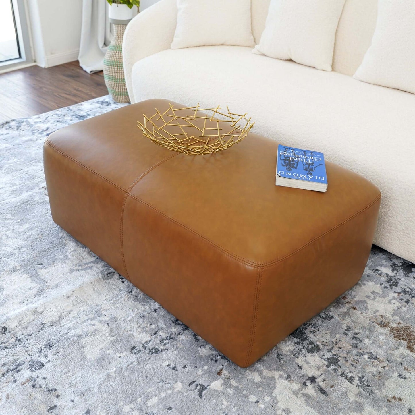 Arten Mid-Century Modern Tan Leather Ottoman