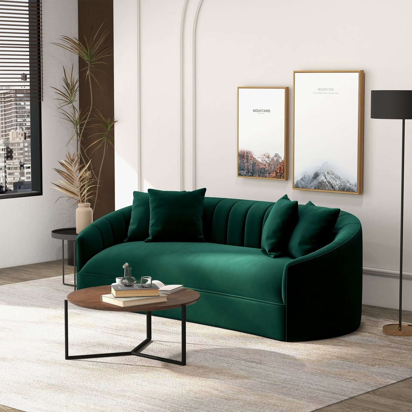 Kante 89" Mid-Century Modern Green Velvet Sofa