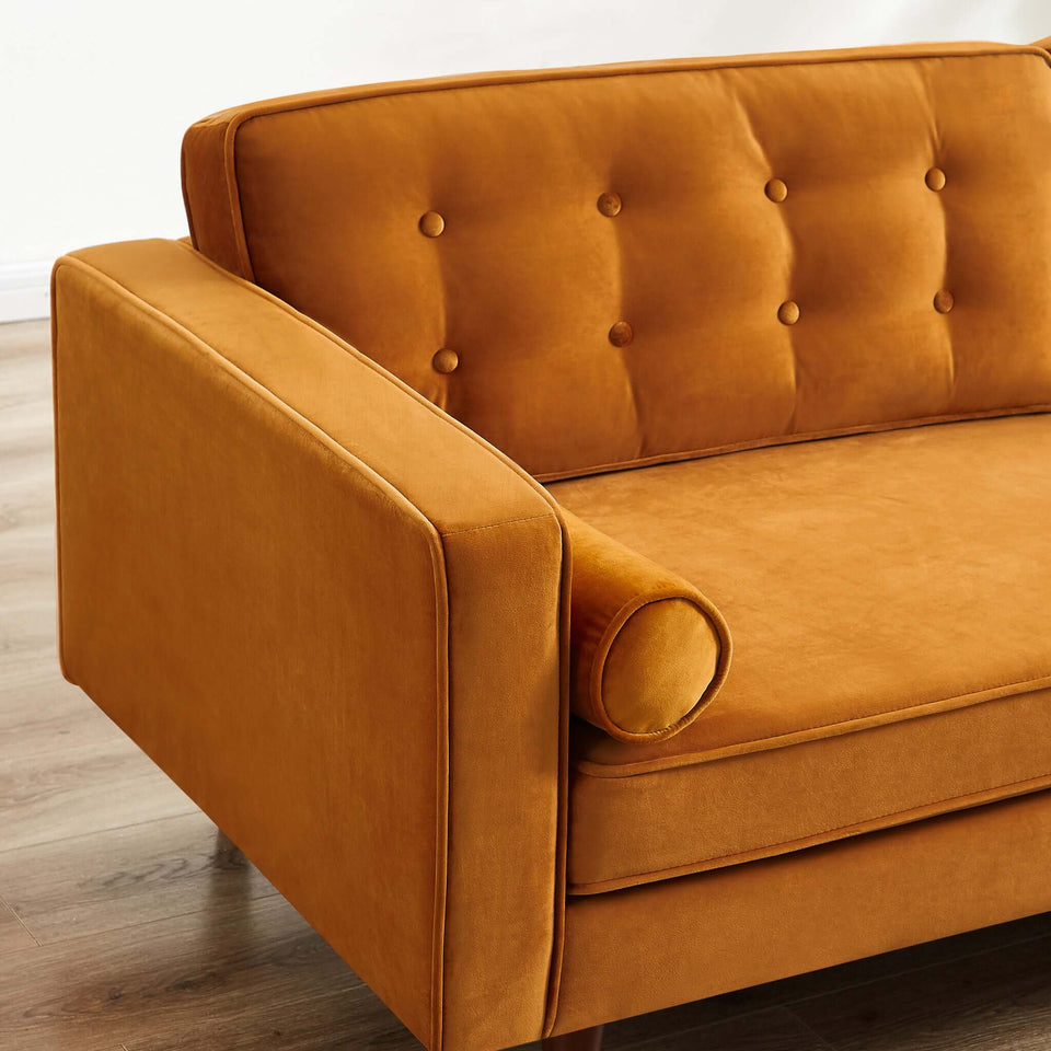 Casey 84" Mid-Century Modern  Orange Velvet Sofa