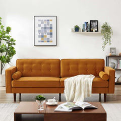 Casey 84" Mid-Century Modern  Orange Velvet Sofa