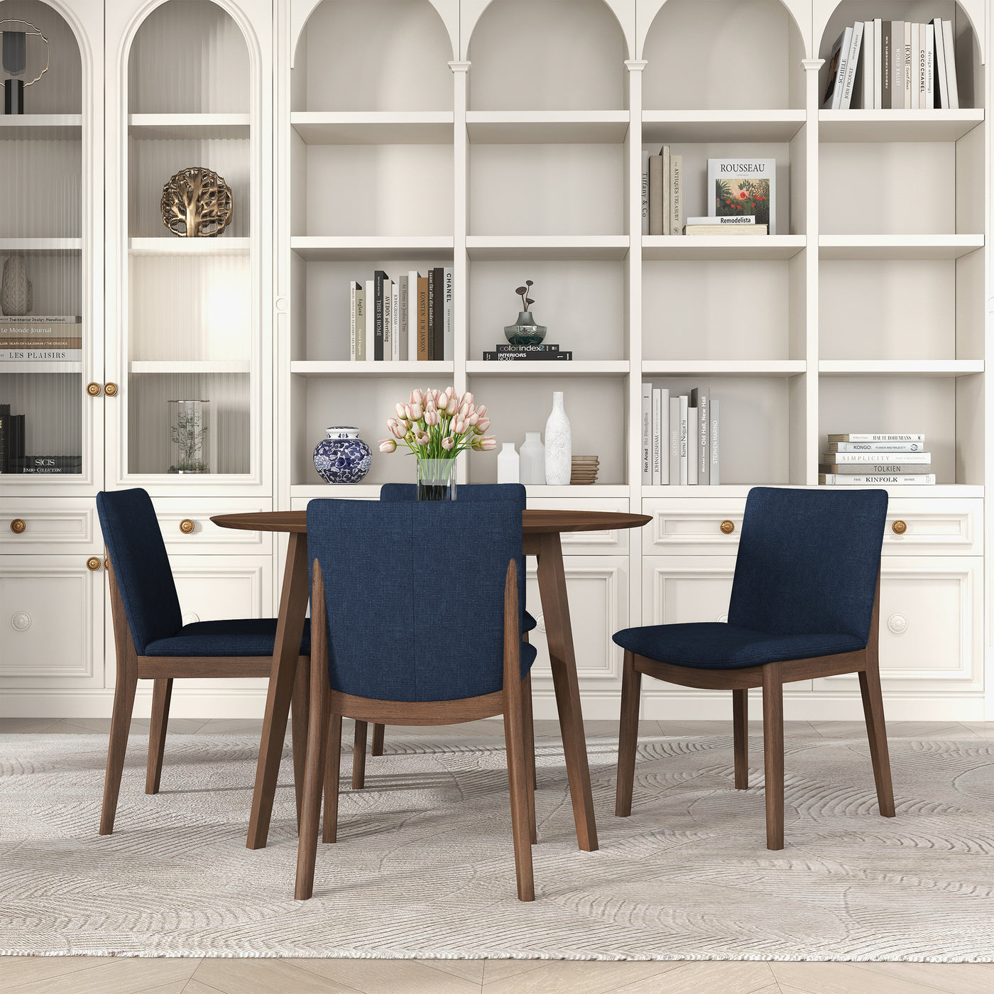 Laura Blue Linen Solid Wood Dining Chair (Set Of 2)