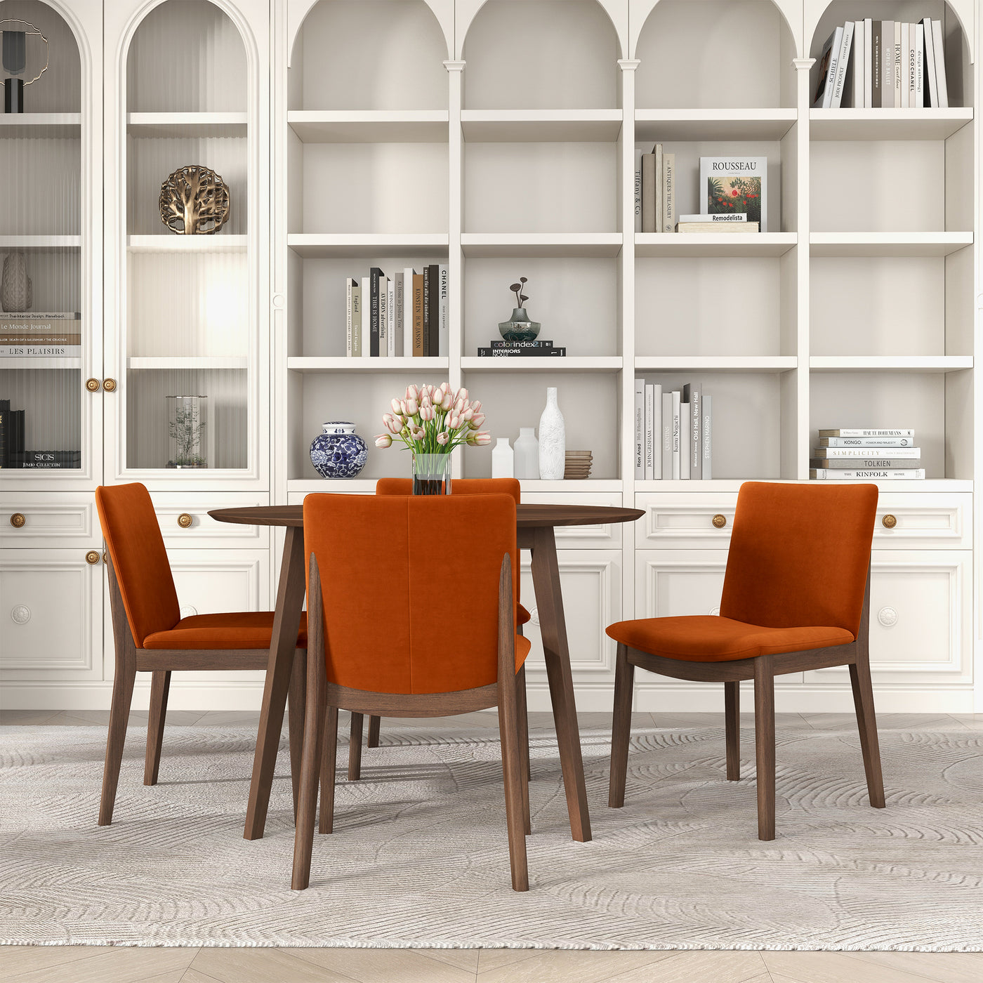 Laura Burnt Orange Velvet Solid Wood Dining Chair (Set Of 2)