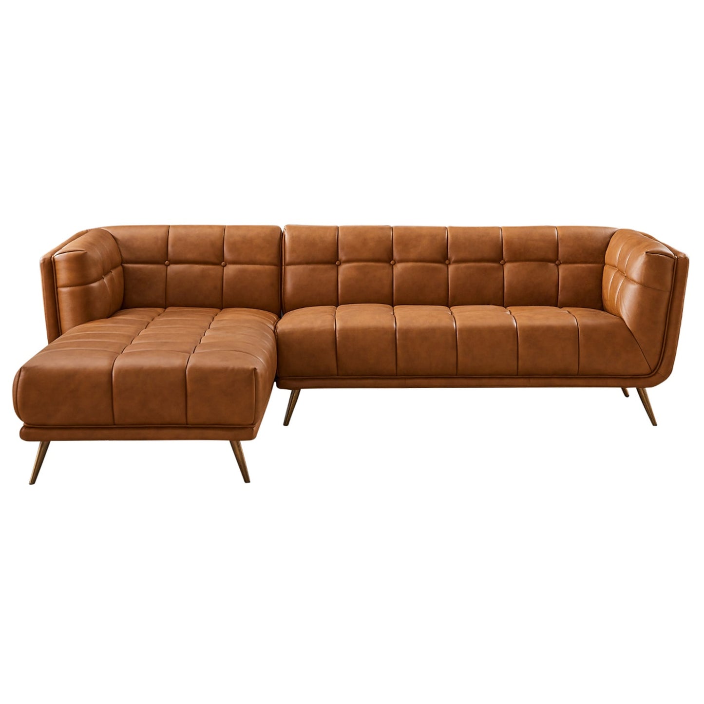 Addison 103" Tan Genuine Leather L Shape Tufted Sectional