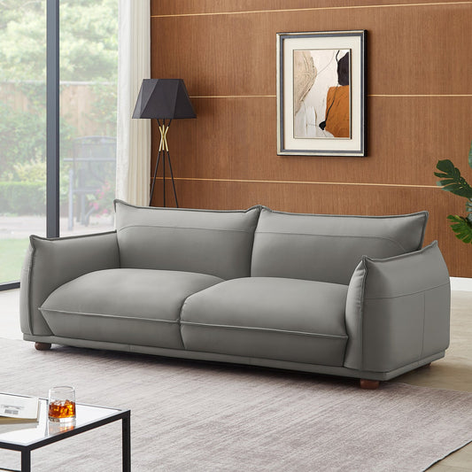 Emma 89" Gray Leather Luxury Sofa