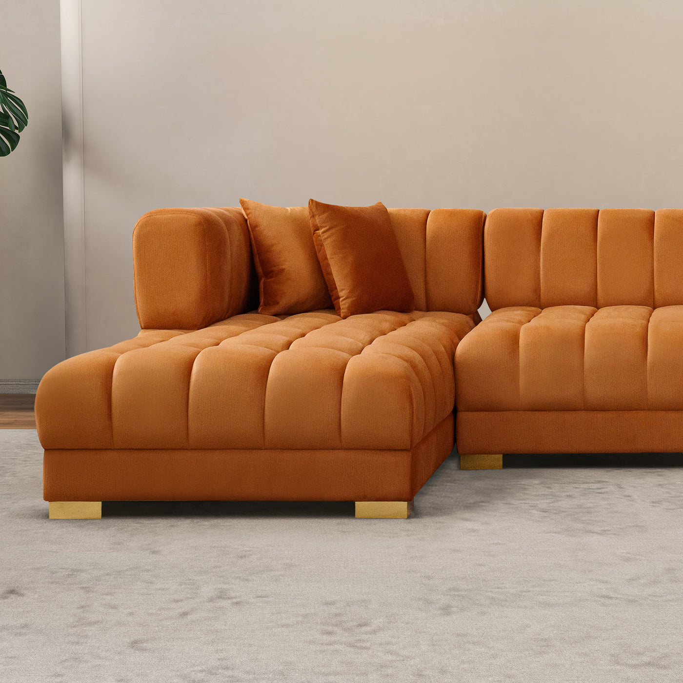 Marlow 142" Cognac Velvet U Shape Corner Sofa