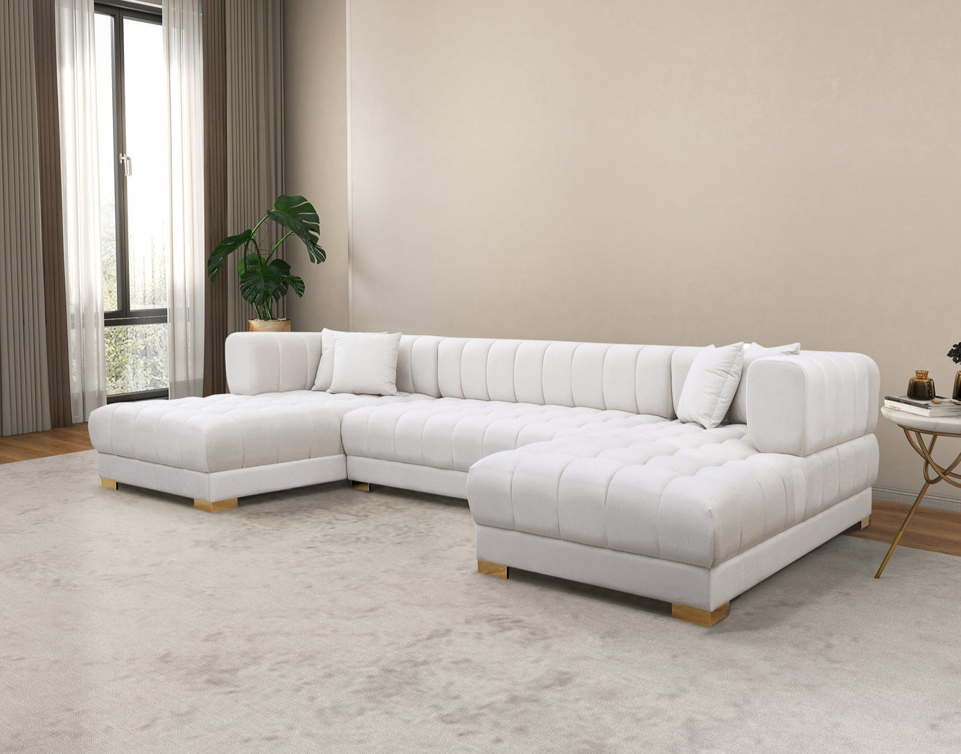 Marlow 142" Ivory Velvet U Shape Corner Sectional