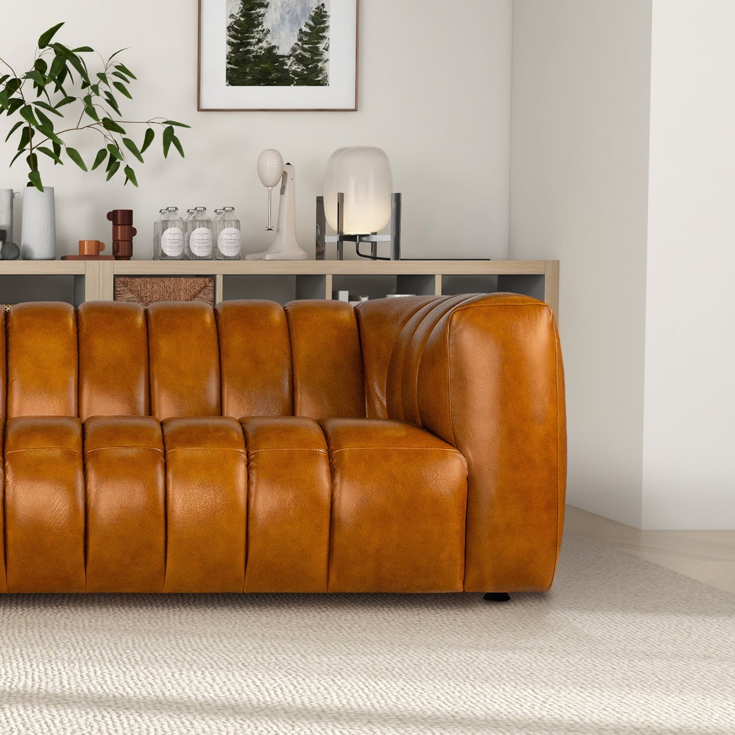 Maverik 90" Genuine Cognac Leather Couch