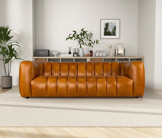 Maverik 90" Genuine Cognac Leather Couch