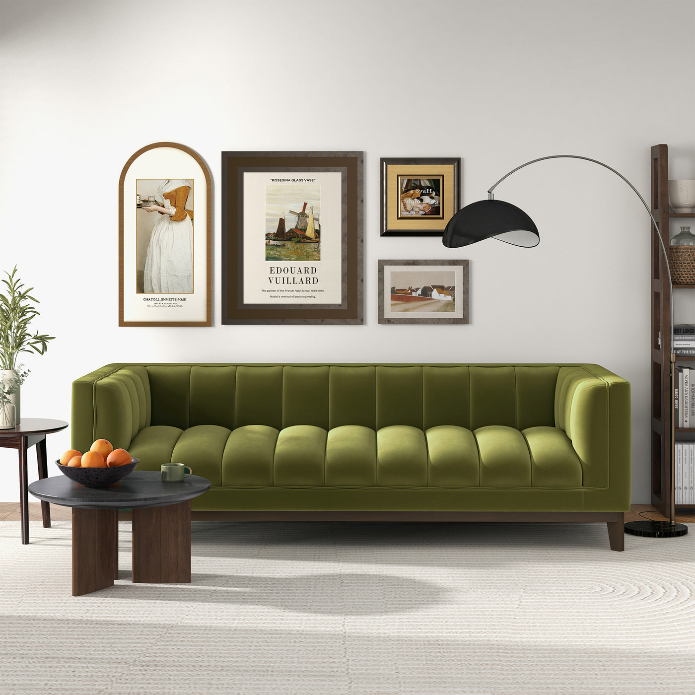 Melissa 91" Mid-Century Modern Green Velvet Sofa