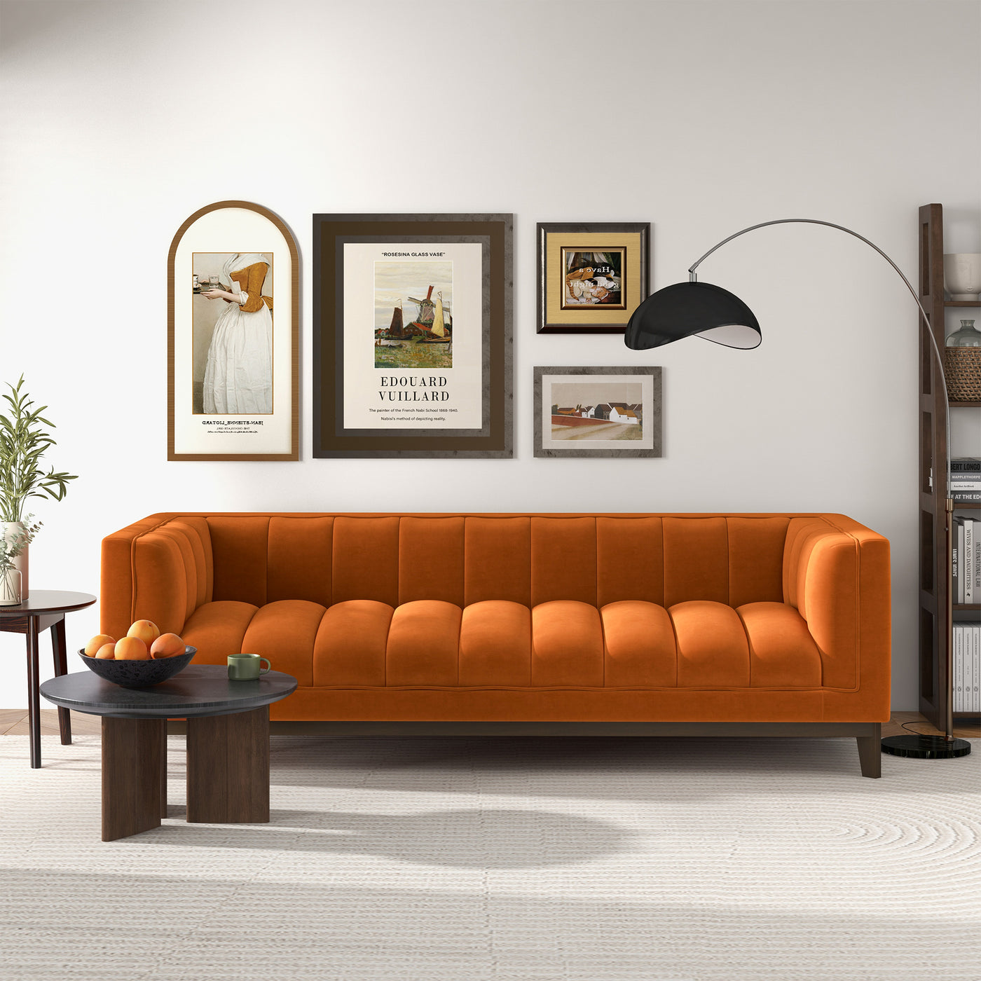 Melissa 91" Mid-Century Modern Orange Velvet Sofa