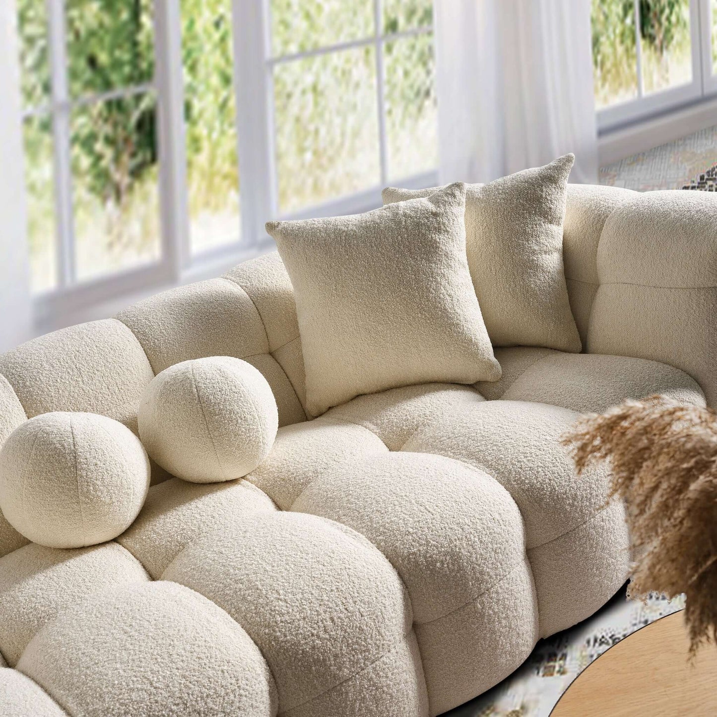 Alana 90" Tufted Ivory Boucle Sofa